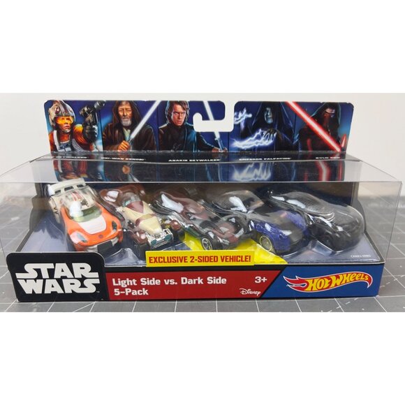 Star Wars Hot Wheels Light Side Vs. Dark Side 5-Pack 2-Sided Vehicle Anakin Obi- - Picture 1 of 11